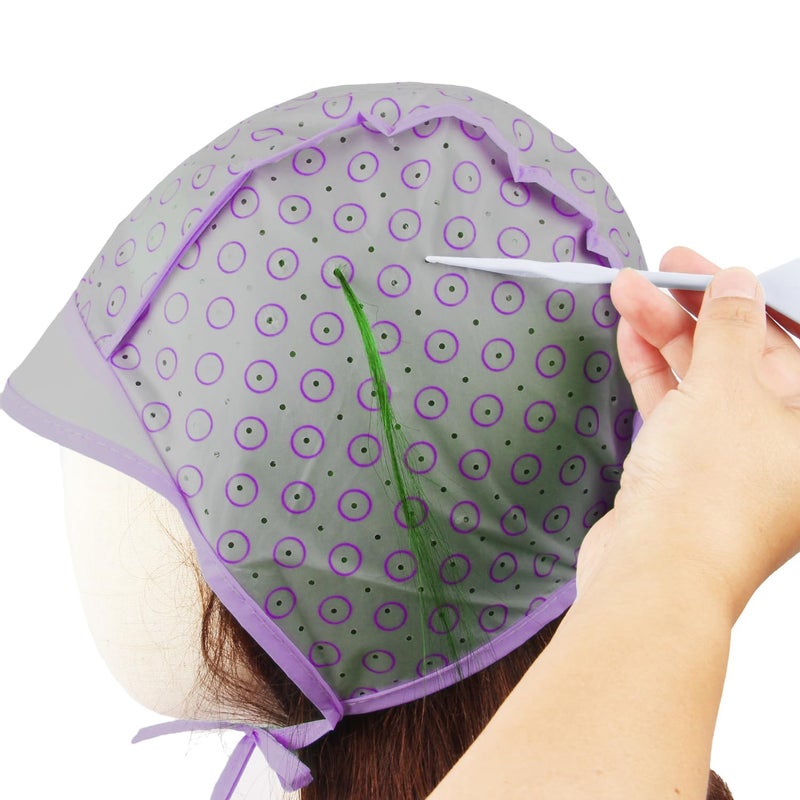 JFFX Hair Highlighting Cap, Purple Hair Coloring Frosting Dye Kit with Plastic Crochet Hook for Salon DIY Hair Dyeing Hairdressing - Image 5